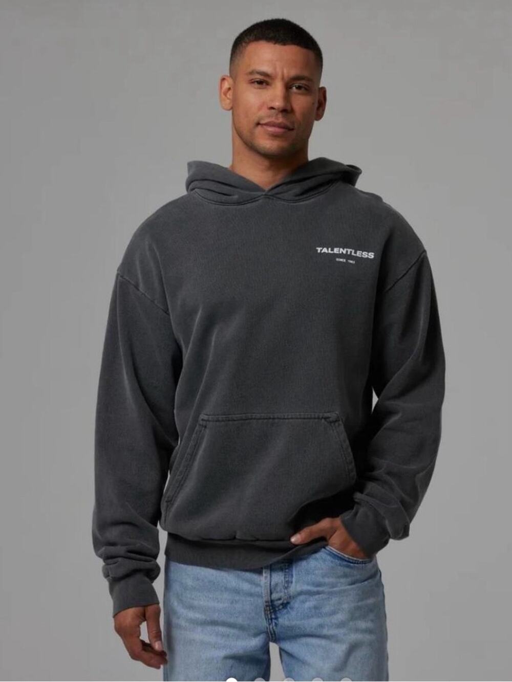 TALENTLESS Gray 100% Cotton Oversized Streetwear Hoodie Sweatshirt M